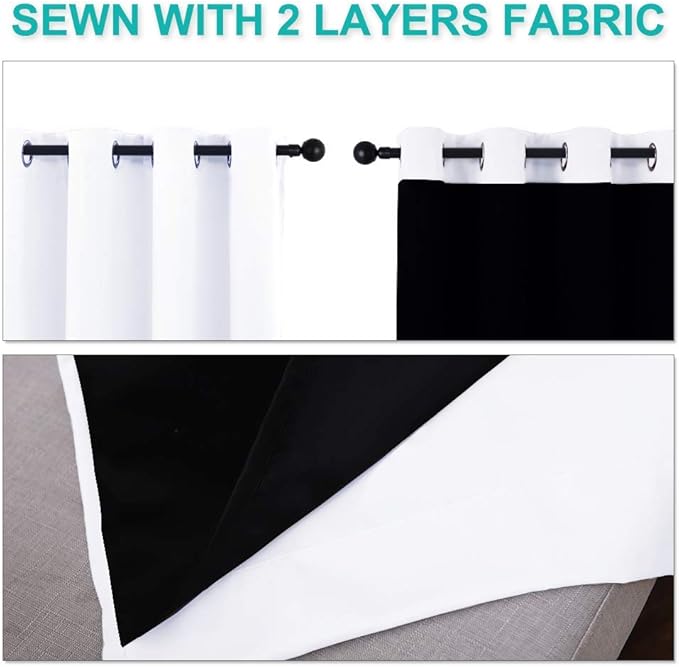 NICETOWN Pure White 100% Blackout Lined Curtains, 1 Pair, 2 Thick Layers Narrow - Image 5