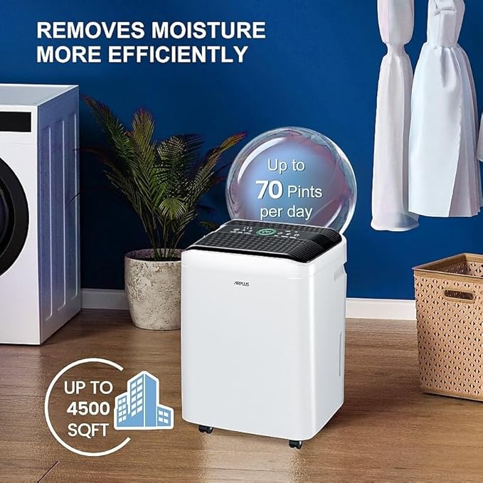 AIRPLUS 70 Pints Dehumidifiers for Home, 5500 Sq. Ft Dehumidifier for Basement - Image 2