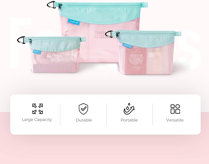 pack all 3 Pcs Water-resistant Material Zipper Pouch Set, Mesh Zipper Bags - Image 9