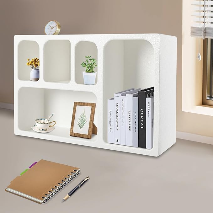 5-Compartment White Arched Floating Cabinet, Modern Geometric MDF Wall-Mount - Image 4
