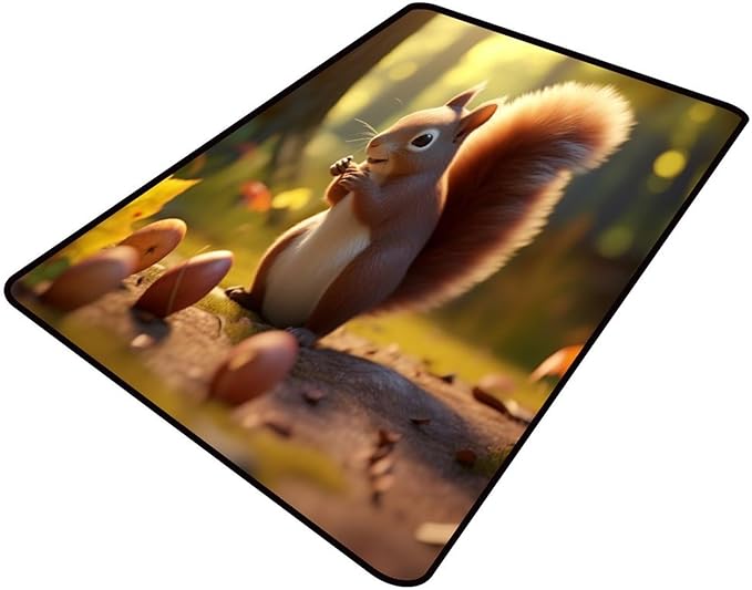 Rug, Squirrel in The Sun Pattern Printing Anti-Slip Backing Area Rugs Stain by Snarena