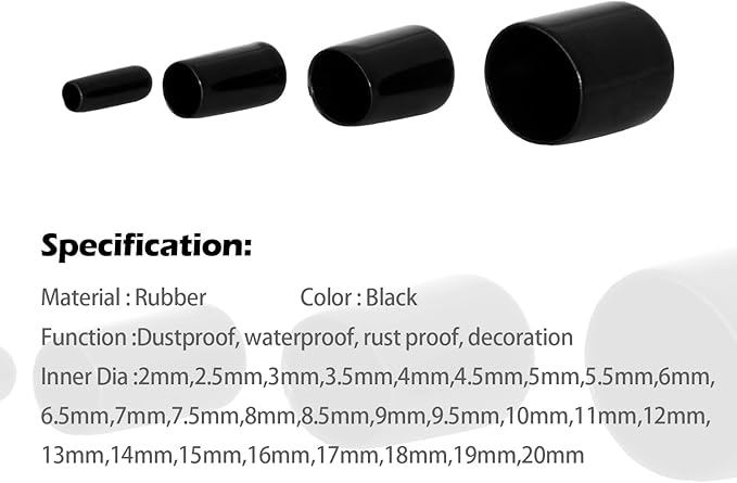 20 PCS Black Round Vinyl Rubber End Caps Kits, Flexible Screw Thread Protectors - Image 5