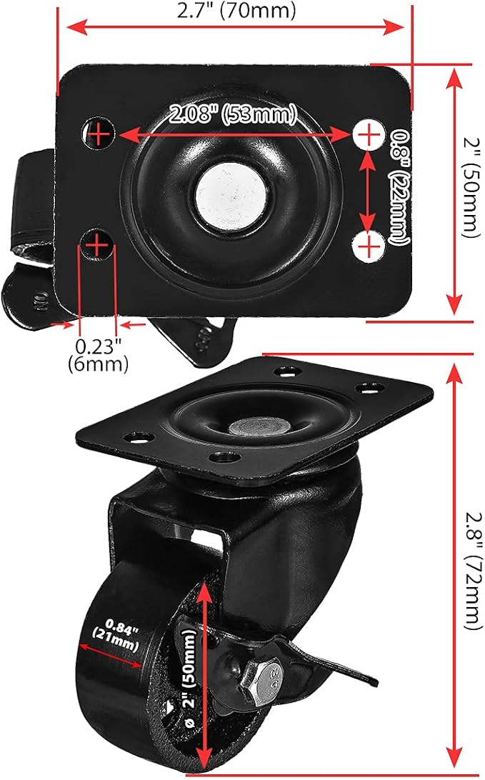 FactorDuty Set of 4 Metal Swivel Plate Caster Wheels - Image 4
