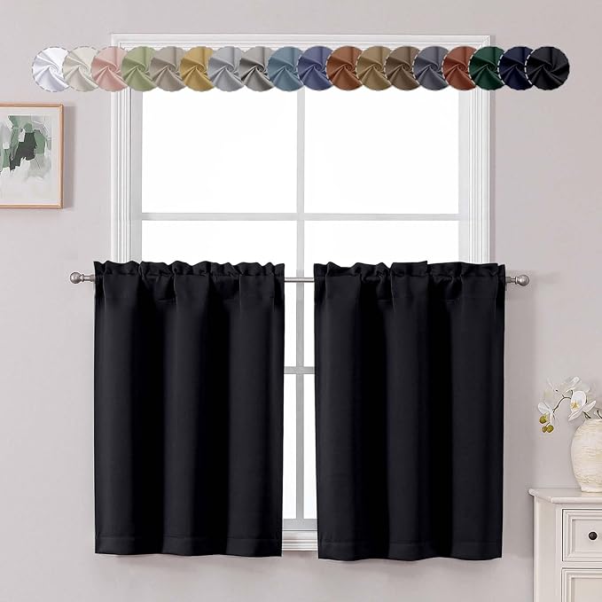 Chyhomenyc Short Black Out Curtains 30 Inch Length, Small Blackout Curtain Rod by Chyhomenyc