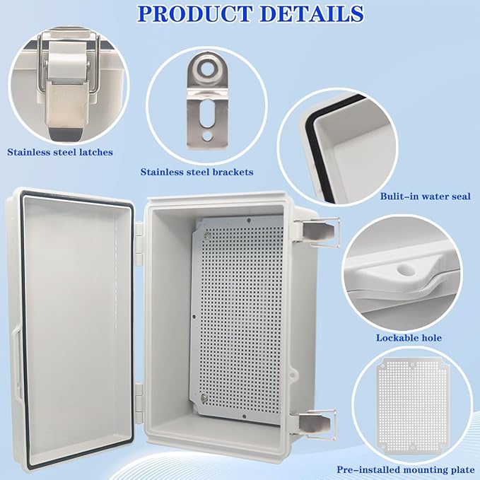 Waterproof Electrical Box, IP67 Junction Box Hinged Grey Cover ABS Project Boxes - Image 3