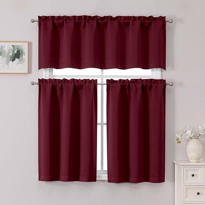 Chyhomenyc Short Burgundy Curtains 36 Inch Length, Small Kitchen Curtain Tier - Image 2