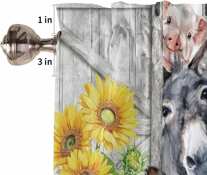 Farmhouse Living Room Curtains 72 Inches length, Watercolor Sunflowers Animals - Image 6