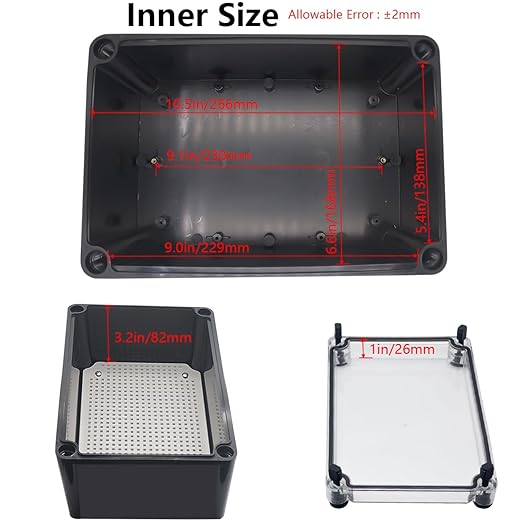 Junction Box, IP67 Waterproof ABS Black Project Box Clear Cover - Image 4