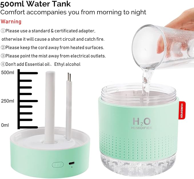 Green Portable Mini Humidifier, 500ml Small Cool Mist USB Desktop Humidifier - Image 5