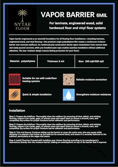Nytae Floor™ 6 Mil Moisture Barrier Underlayment – 200/500 / 800 sqft Options - Image 2