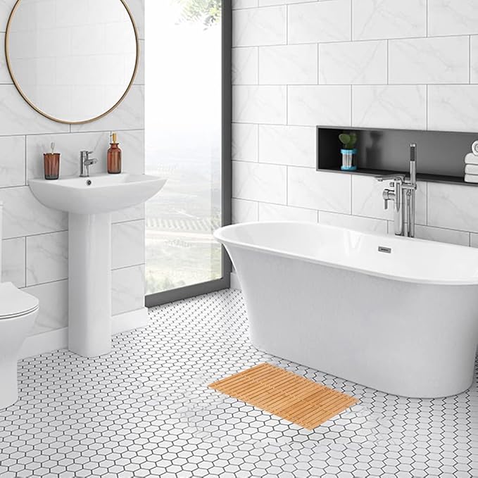 Bamboo Bath Mat Bathroom Rugs Floor Wood Shower Bathtub Waterproof Non Slip - Image 2