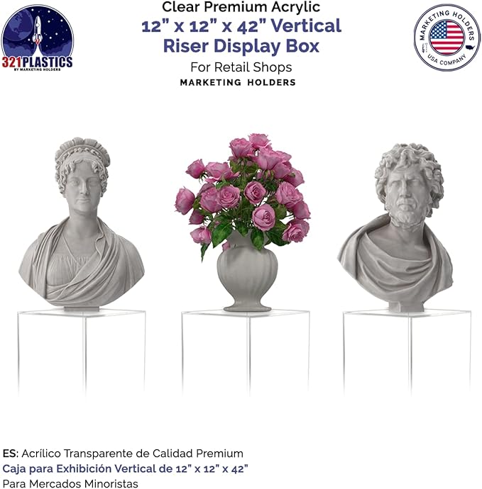 Acrylic Pedestal Display 12" x 12” x 42” Tall Box Riser No Lid Vertical - Image 4