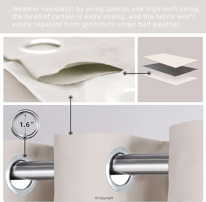 Waterproof Outdoor Curtain W52 x L84 - Image 3