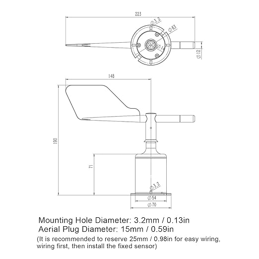 Wind Direction Sensor, Omni Directional 360 Degree, DC9-30V 4-20mA, ABS - Image 8