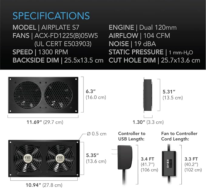 AC Infinity AIRPLATE S7, Quiet Cooling Fan System 12" - Image 6