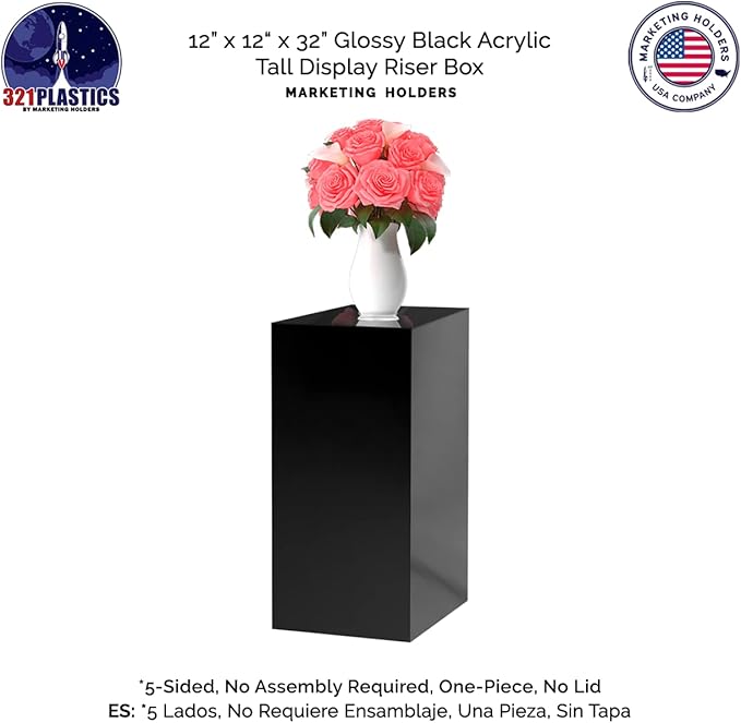 One Piece Acrylic Pedestal Art Stand Glossy Black Display No Lid 12" x 12" x - Image 4