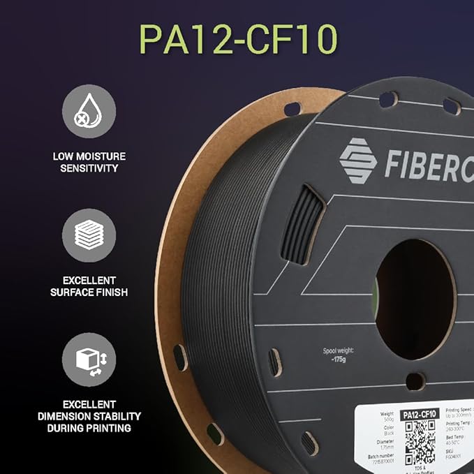 Polymaker Fiberon PA12-CF10 Nylon Filament 1.75mm Black 0.5kg, Low Moisture - Image 6