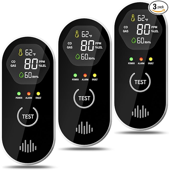 3 Packs Carbon Monoxide Detectors Plug-in, 4-in-1 CO & Gas Leak Alarm by COCHYSCELA