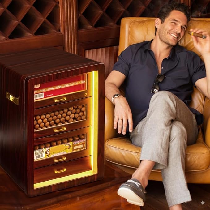 Desktop Cigar Humidor Cabinet Triple-Sided Light - Image 2
