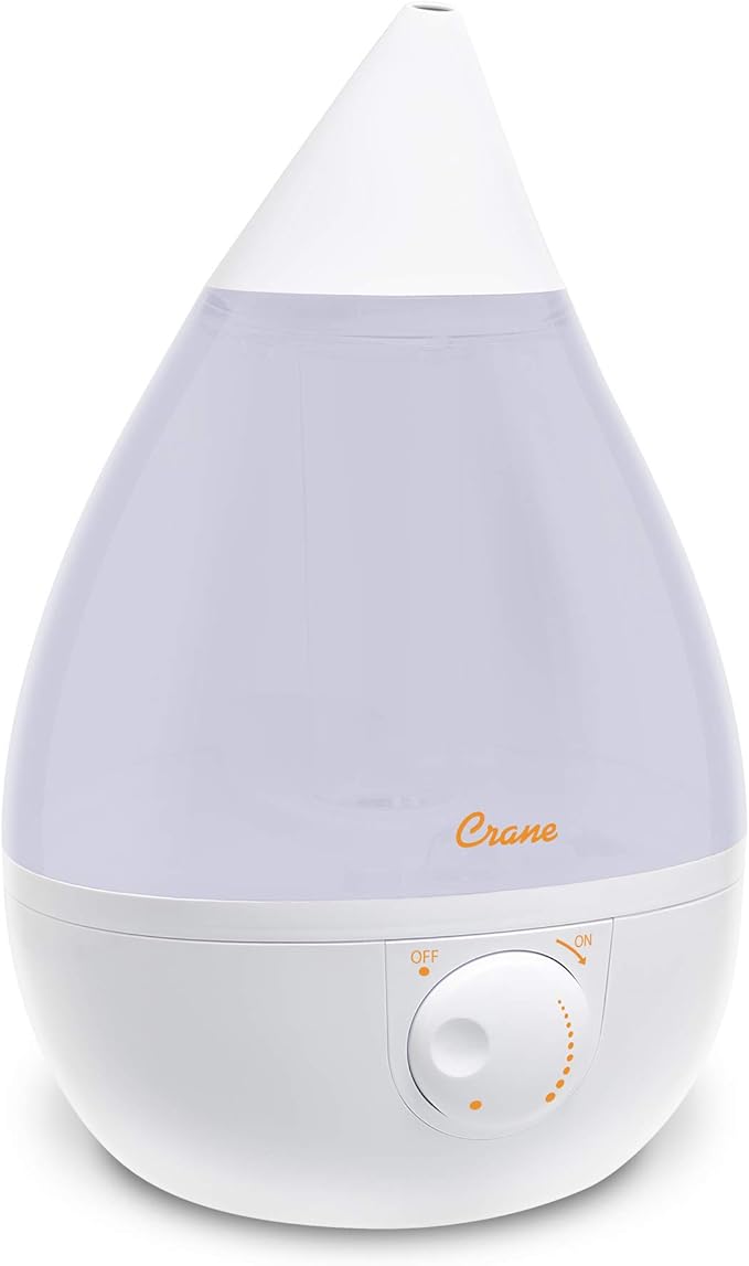 Crane White Drop Ultrasonic Cool Mist Teardrop Humidifier, 1 Gallon Tank by Crane