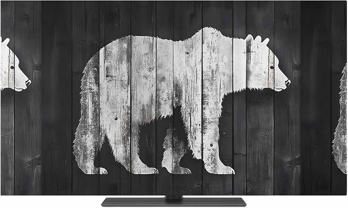Brown Bear Silhouette Indoor TV Cover, Elastic TV Screen Protector Retro Wooden - Image 2