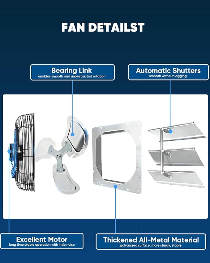 KEN BROWN 12 Inch Shutter Exhaust Fan, Gable Vent Fan, Wall Mount Ventilation - Image 4