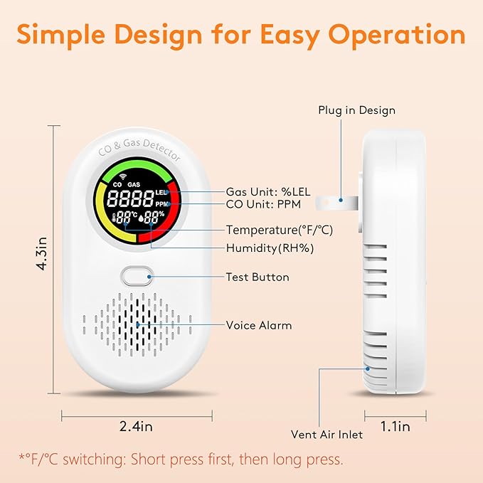 3 Pack Carbon Monoxide Detectors Plug in, Voice Broadcast 4-in-1 Portable - Image 8