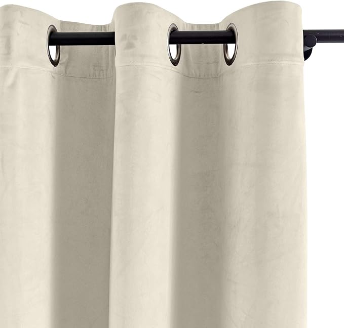 ChadMade Blackout Lined Premium Velvet Curtain Ivory 84Wx96L Inch, Eyelet - Image 2
