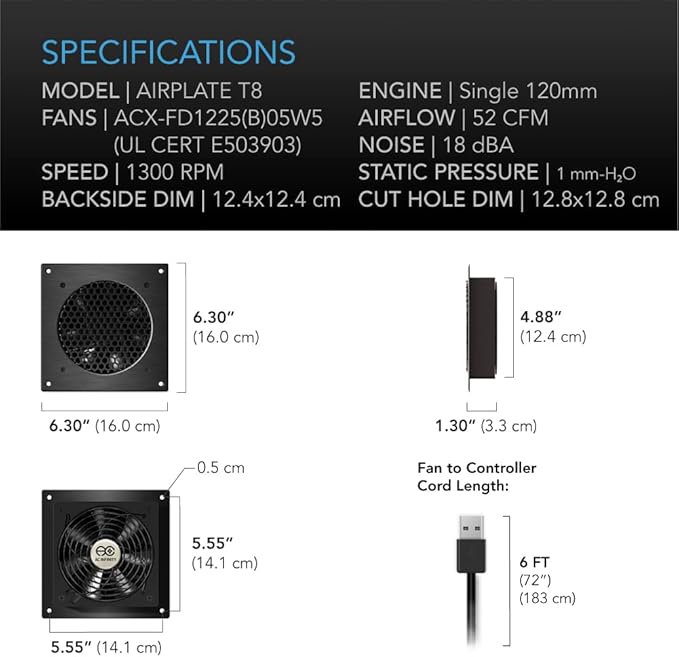 AC Infinity AIRPLATE T8, Quiet Cooling Dual-Fan System 6" - Image 6