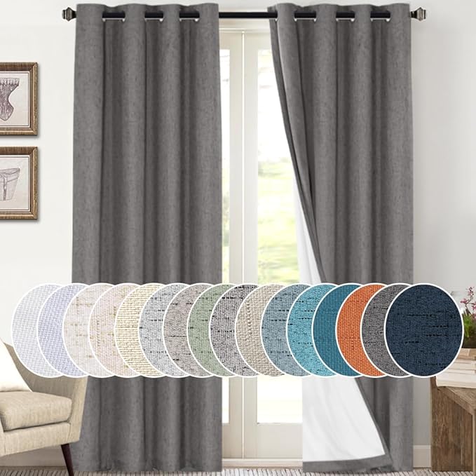 PrinceDeco 100% Blackout Linen Curtains 108 Inches Long 2 Panels Textured Room by PrinceDeco