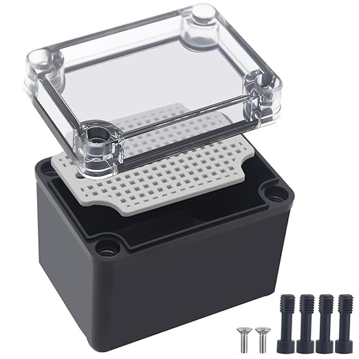 Junction Box, IP67 Waterproof ABS Black Project Box Clear Cover by Otdorpatio