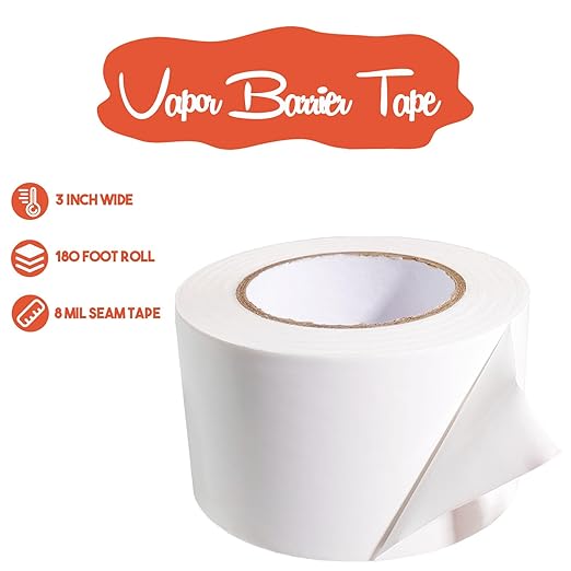 White Vapor Barrier Tape, 3 Inch x 180 Feet Moisture Barrier Seal Tape - Image 2