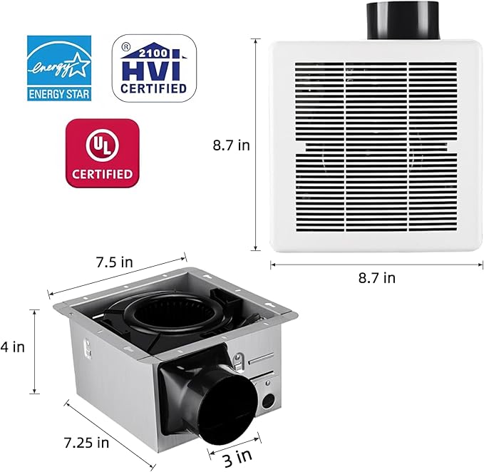 Bathroom Exhaust Fan 110CFM 1.2Sone, Quiet Bath Fan - Image 4