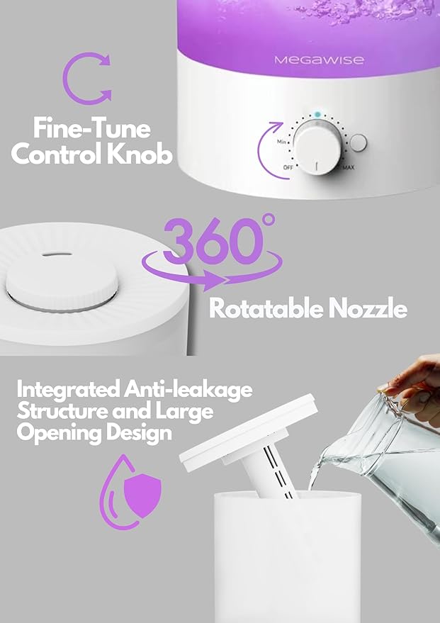 MEGAWISE Cool Mist Humidifiers for Bedroom, Office and Plants, 0.5 Gal - Image 3