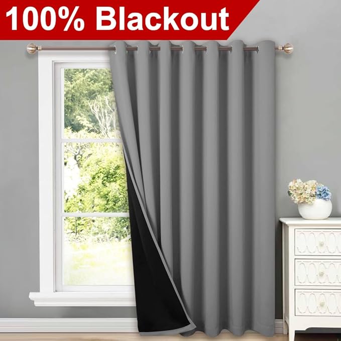 NICETOWN Total Shade Patio Door Curtain, Heavy-Duty Full Light Shading Sliding - Image 2