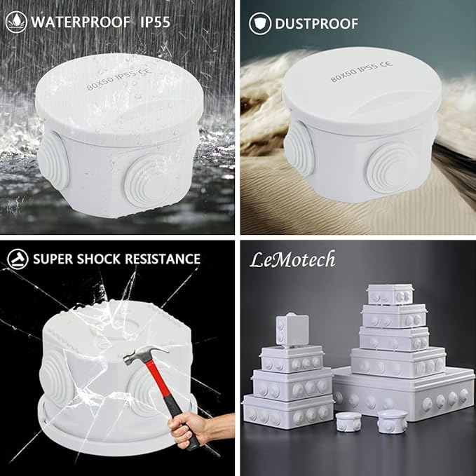 LeMotech Junction Box, ABS Plastic IP55 Water Resistant and Dustproof, - Image 8