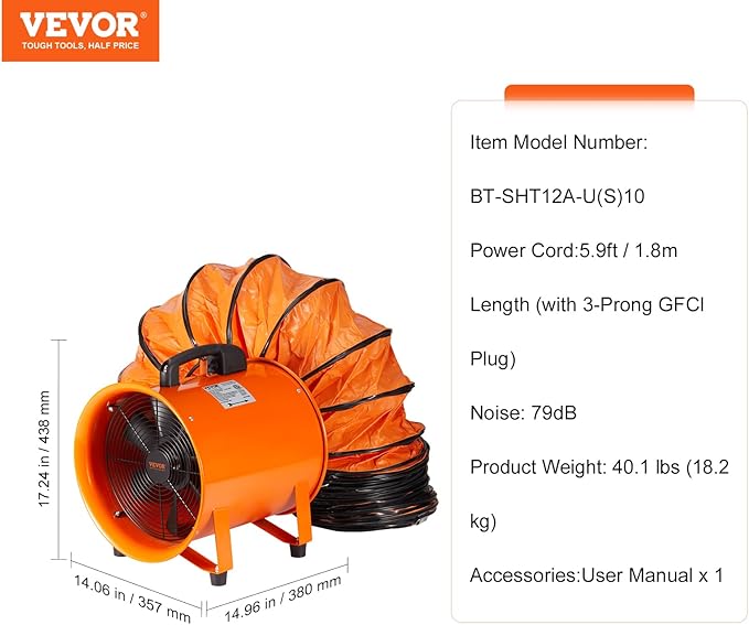 VEVOR Air Mover Blower Fan 12 Inch, 3198CFM 585W - Image 7