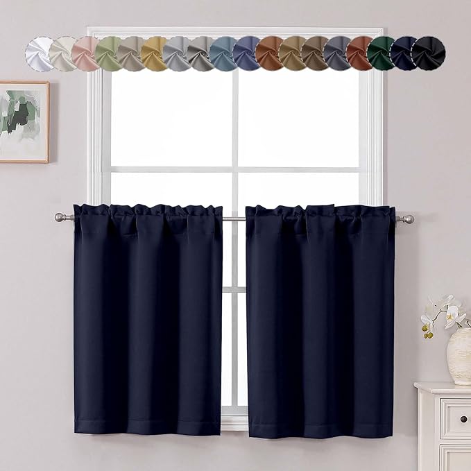 Chyhomenyc Navy Blue Short Blackout Curtains 30 Inch Length, Small Kitchen by Chyhomenyc