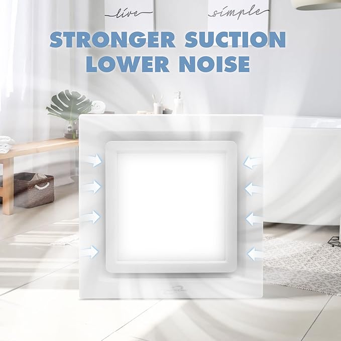 Bathroom Exhaust Fan with Light, 9.8 in Panel, 6000K 12W Square LED, 117CFM 0.7 - Image 3