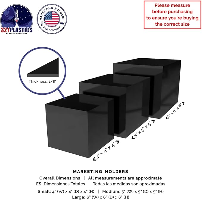 Acrylic Display Riser Boxes 3 Piece Black No Lid Retail Product Riser - Image 7