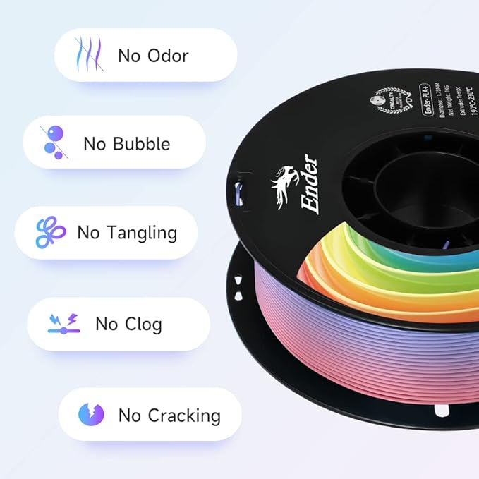 Creality 3D Printer Filament 4KG, Rainbow PLA+ Filament 1.75mm, PLA Pro - Image 2