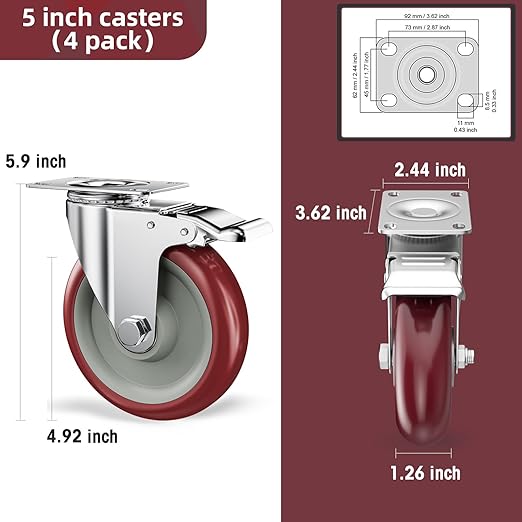 5" Heavy Duty Plate Casters - Image 2