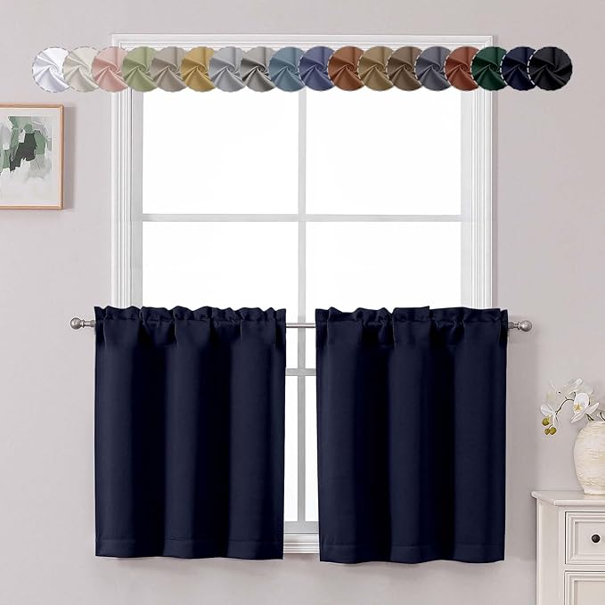 Chyhomenyc Navy Blue Short Blackout Curtains 24 Inch Length, Small Kitchen by Chyhomenyc