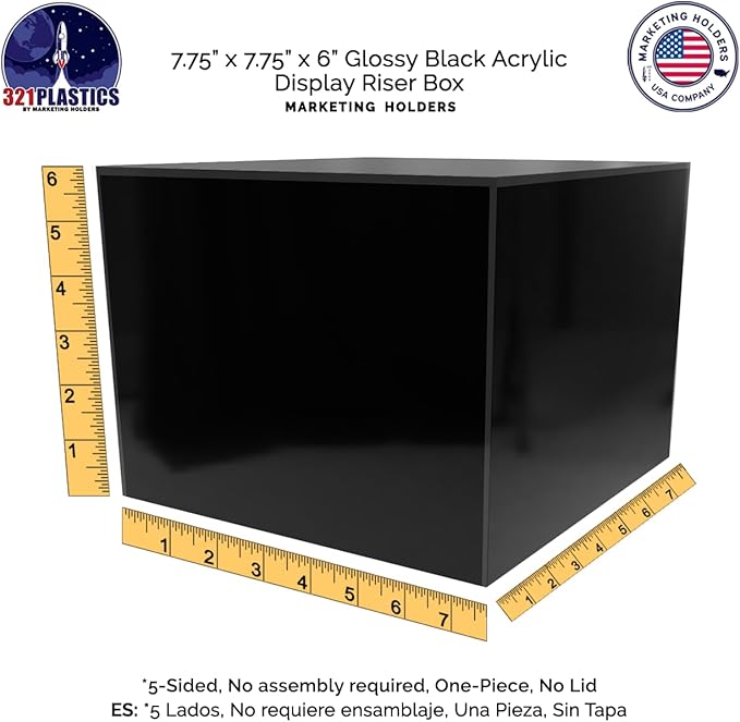 Black Acrylic Display Box Versatile 5 Sided Pedestal 7.75" x 7.75" x 6" Inch - Image 7