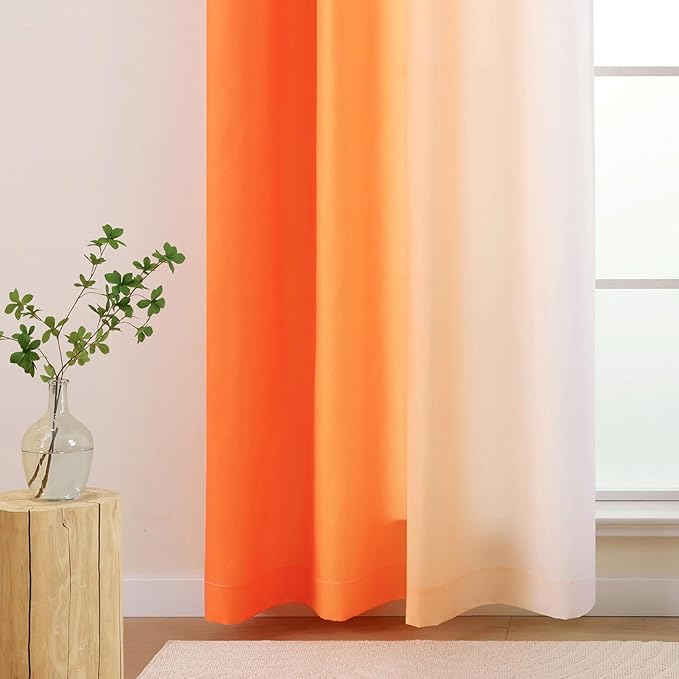 L.Z.E Orange and White Ombre Privacy Curtains 96 Inches Long 2 Panels Set - Image 5