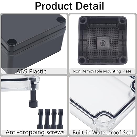 Junction Box, IP67 Waterproof ABS Black Project Box Clear Cover - Image 3