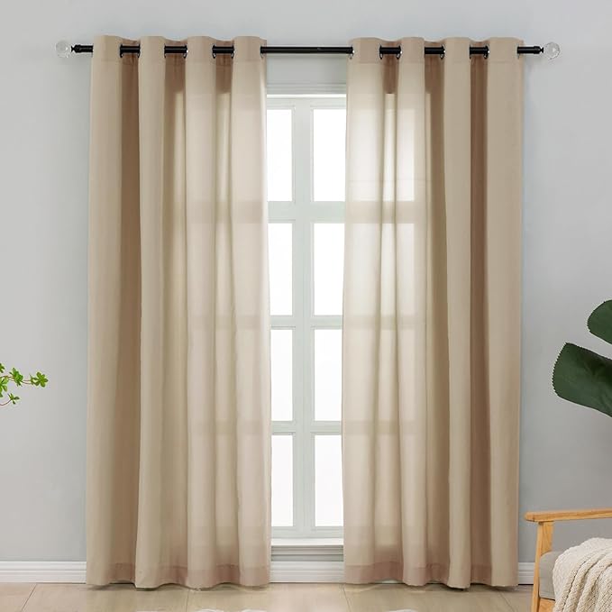 L.Z.E Privacy Curtains 96 Inches Long 2 Panels Set, Tan Beige Light Filtering by LZE