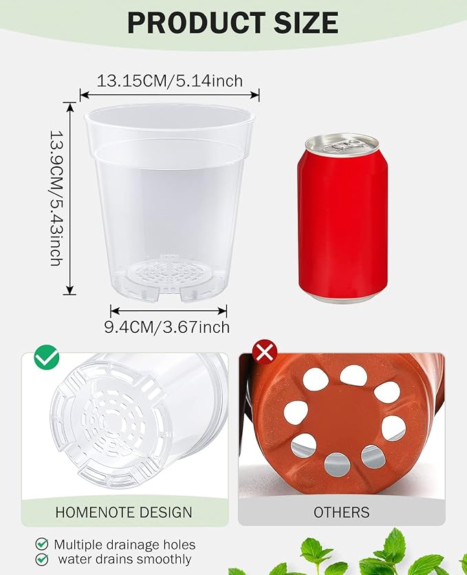 homenote Clear Nursery Pots for Plants, 5 Inch Plant Pot for Planting Plastic - Image 7