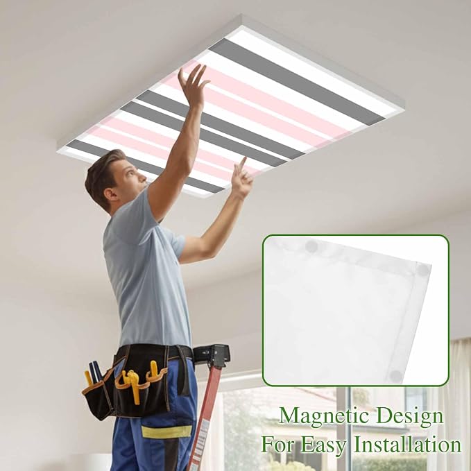 2 Pack Pink and Fluorescent Light Covers Grey Striped Rectangular Geometric 4 x - Image 3