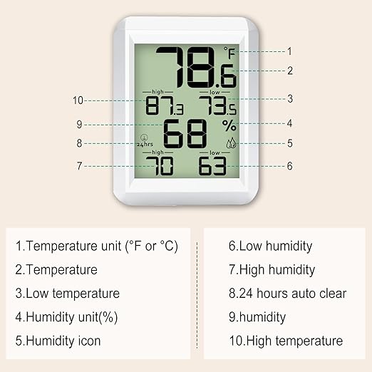 Urageuxy Indoor Hygrometer Thermometer, Digital Humidity Meter Temperature Gauge - Image 4